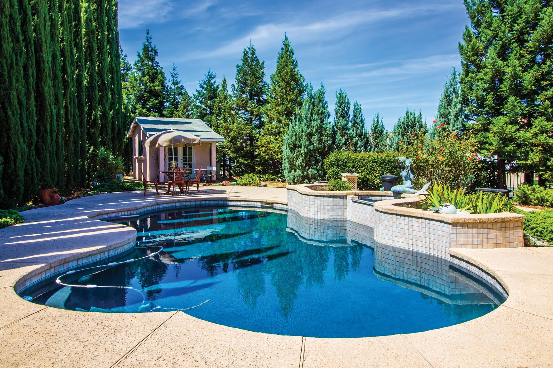 Backyard pool at golden hour